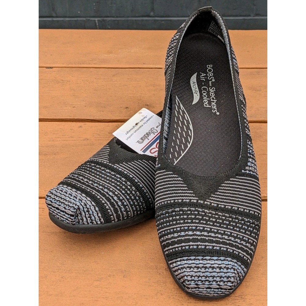 BOBS Arch Fit Women's Size 8 Plush Slip On Black Skechers Shoes Air Cooled NWT
